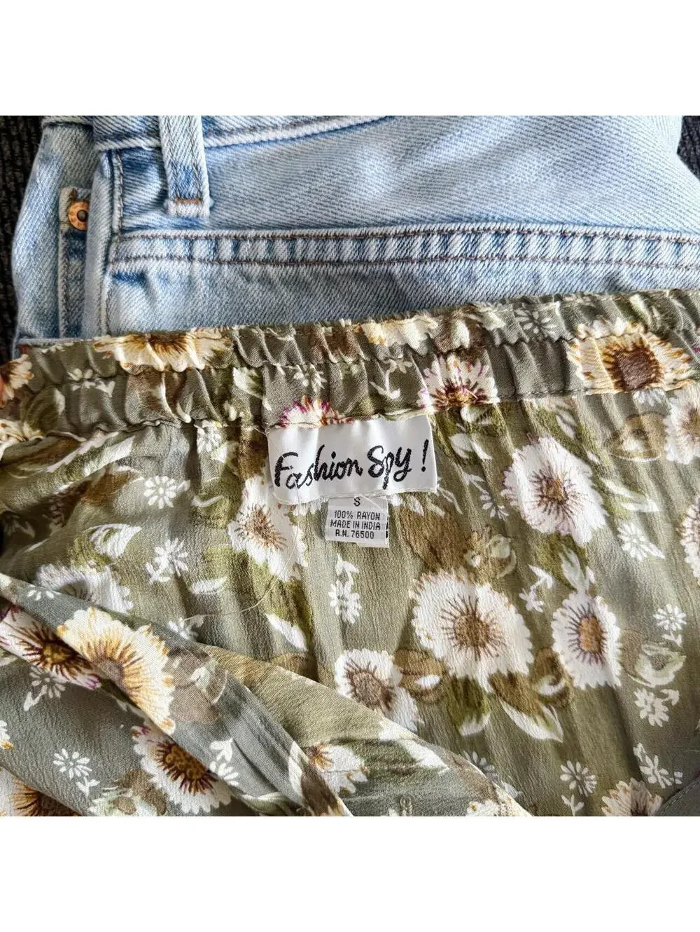 Vtg 90s Fashion Spy Olive Sage Sunflower Floral Maxi Skirt Size S Boho Indie